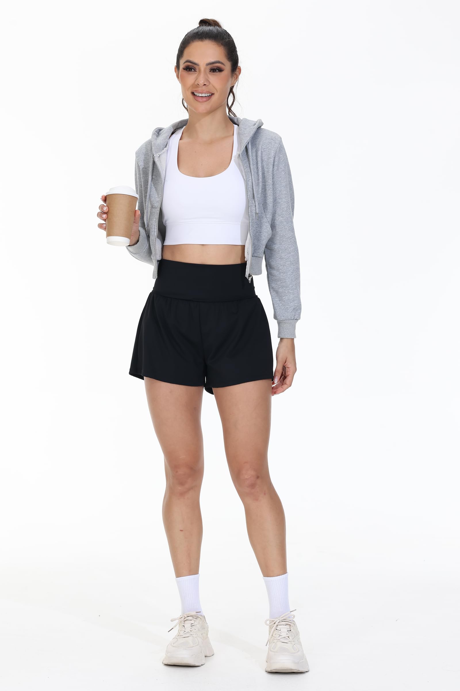 Blaosn Flowy Laufshorts für Damen, Workout, athletisch, Fitnessstudio, Yoga, hohe Taille, mit Taschen, niedlich, kurze Hose, lässiger Sommer