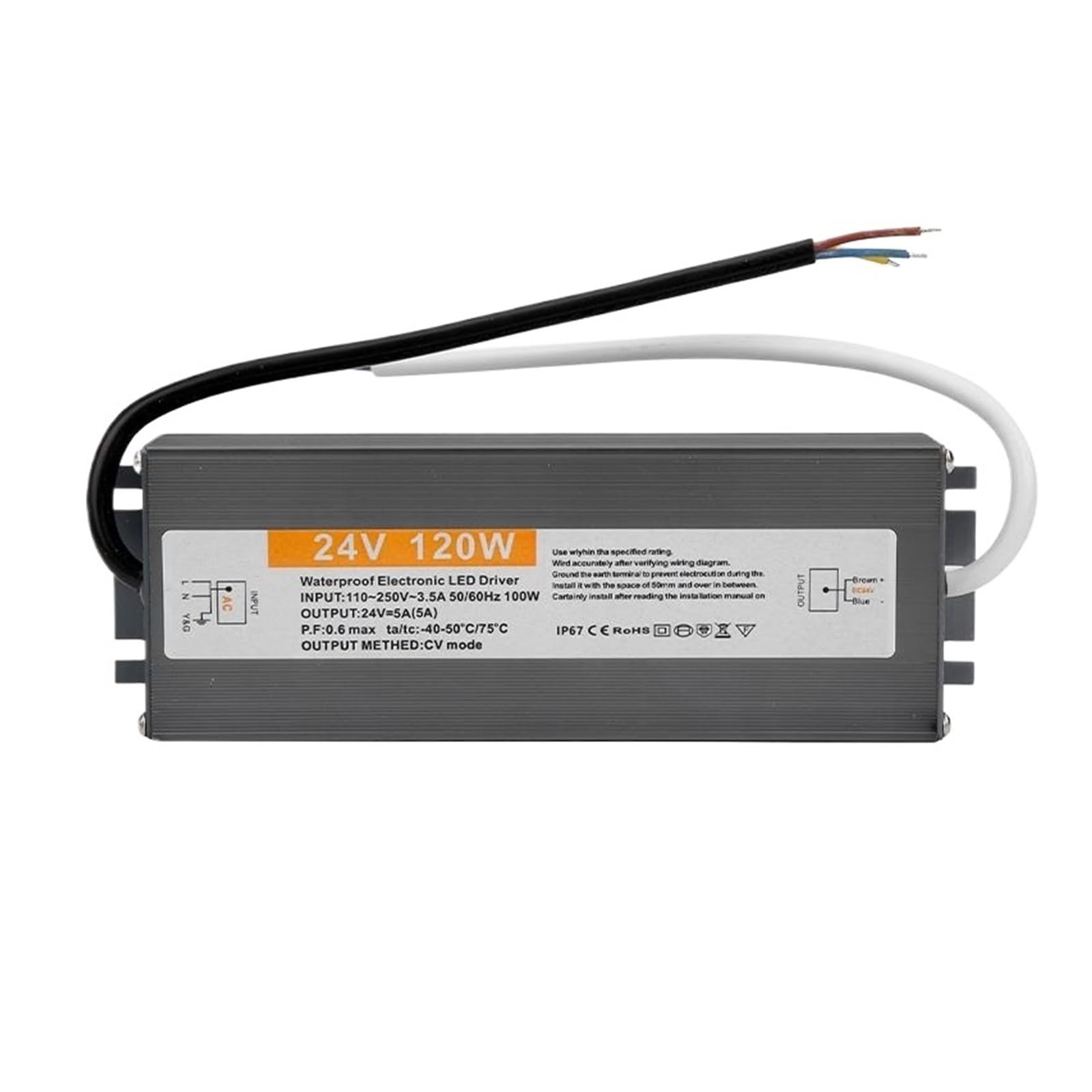 MBMYVRNKJL 110-250V AC to DC 24V 120W 5A Lighting Transformer LED Drive Adapter Aluminum Switching Power Supply