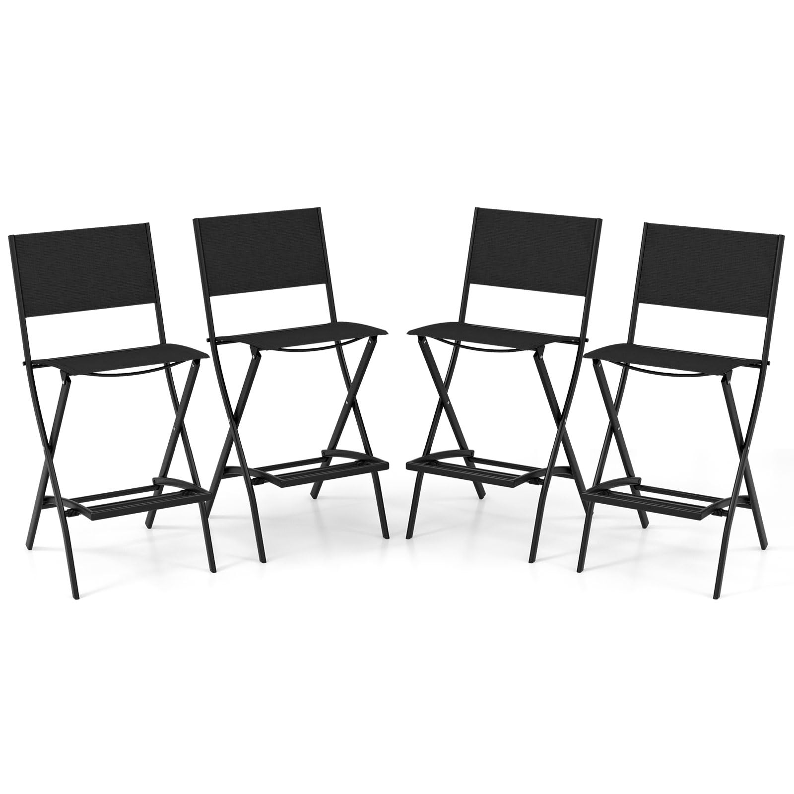 COSTWAY Outdoor Patio Bar Chair Set of 4, Folding Bar Height Stool with Metal Frame & Footrest, Patio Bar Stool for Balcony, Garden & Poolside (4,