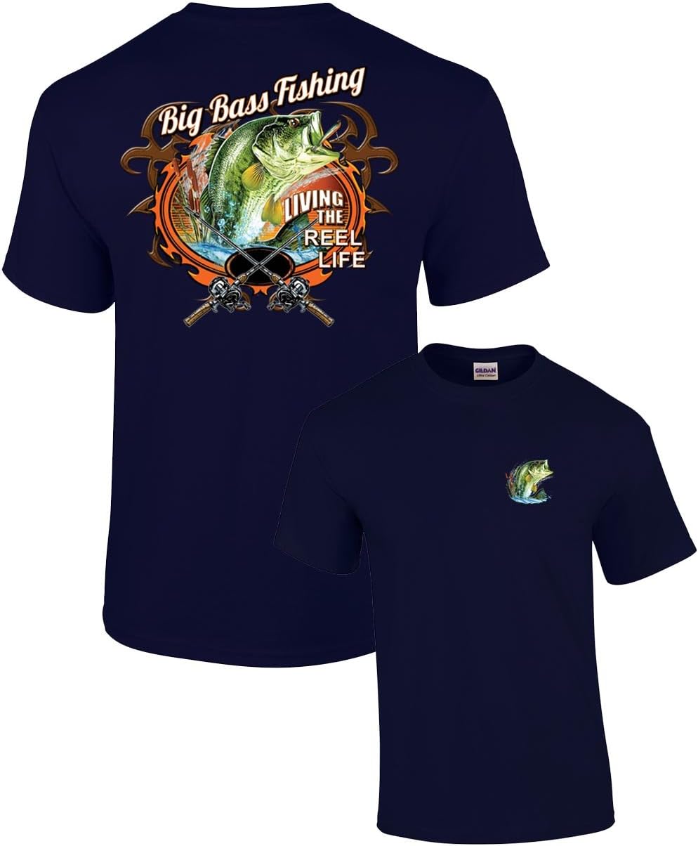 Trenz Shirt Company Big Bass Fishing T-Shirt Fisherman Outdoors Fish Boating Sporting Sport - Navy - Large