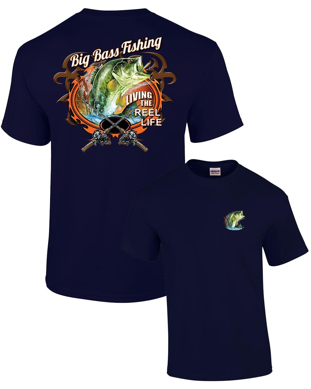 Trenz Shirt Company Big Bass Fishing T-Shirt Fisherman Outdoors Fish Boating Sporting Sport - Navy - Large