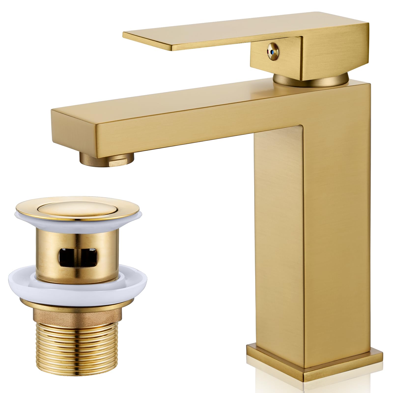Gold Basin Tap with Waste, Bathroom Mixer Tap Gold Single Lever Bathroom Faucet
