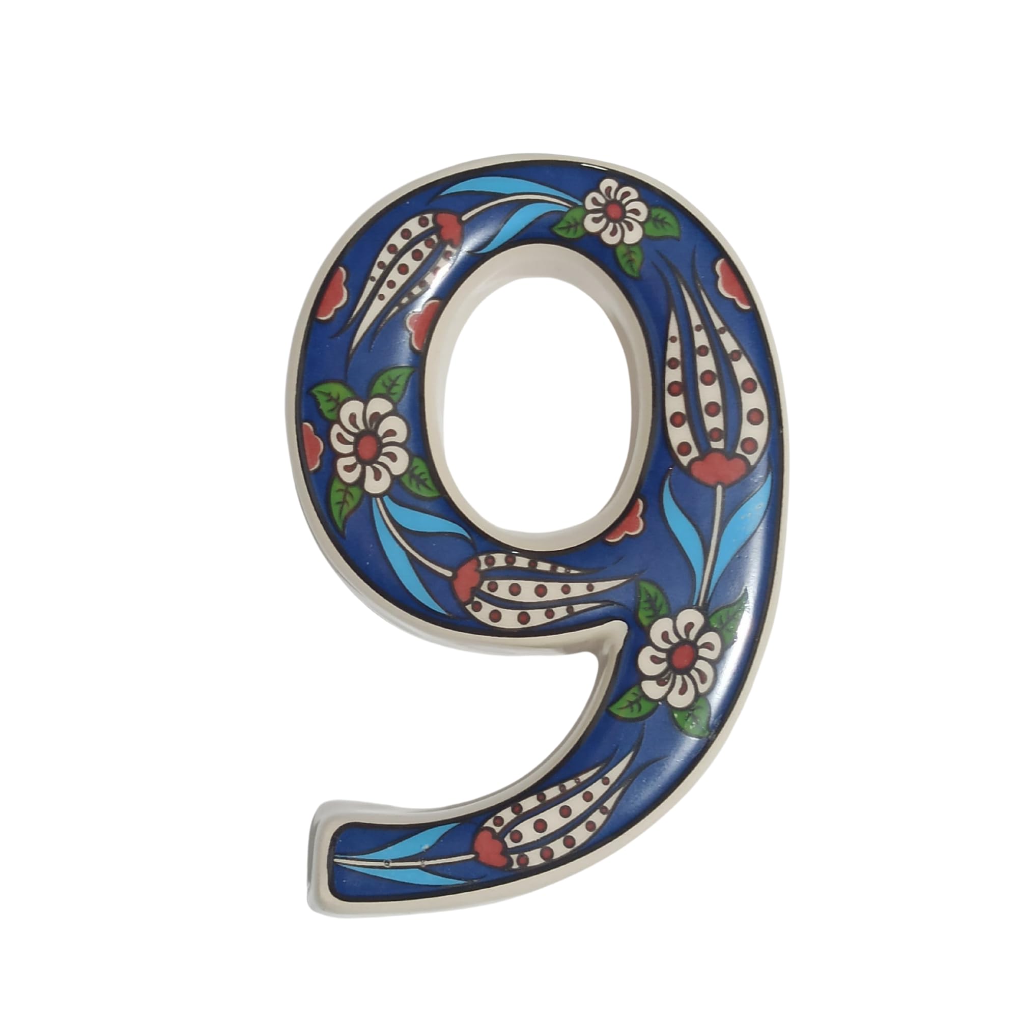Ceramic house numbers with tulip design and several colors (Navy Blue, 9)