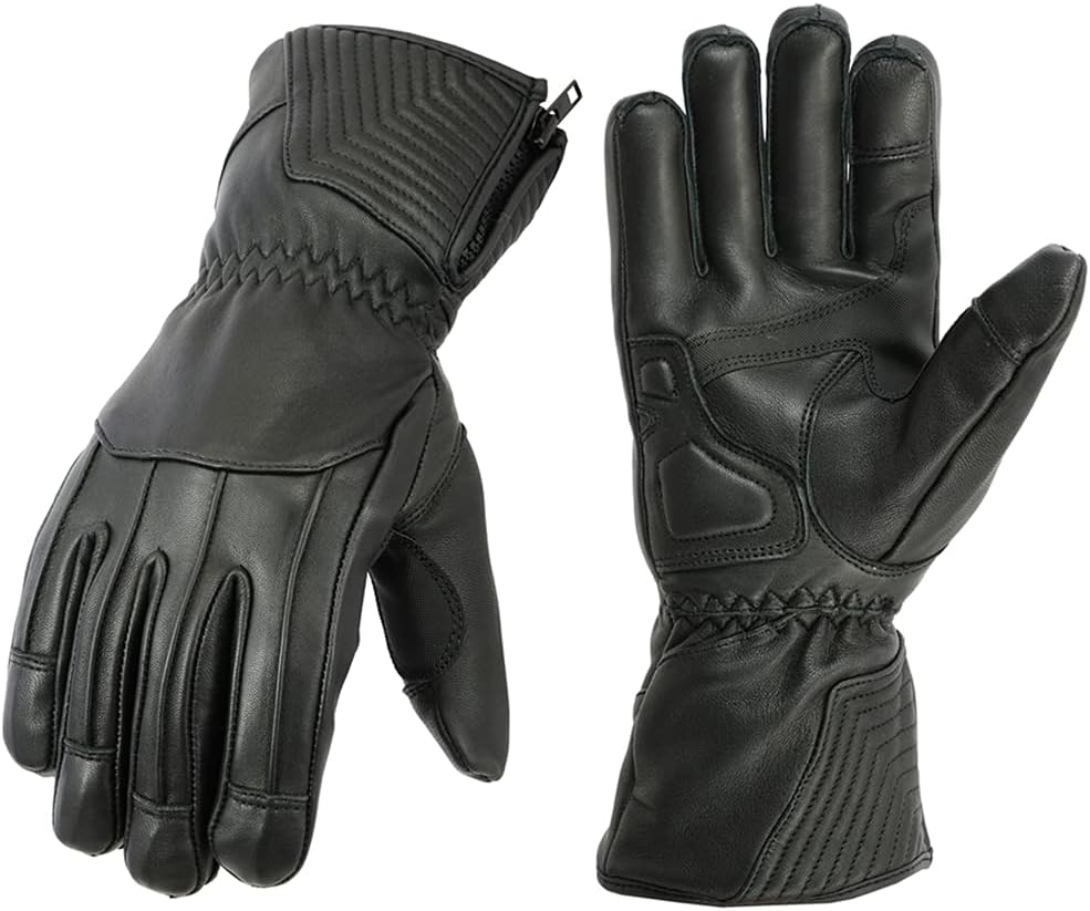 Daniel Smart Men’s Leather Gloves – Premium Goatskin Leather Motorcycle Glove with Insulated Liner, Zipper & Expansion Joints