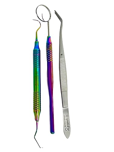 Miniatura 3 de ArTLaB - Juego de 3 instrumentos alemanes de alta calidad para dentistas básicos- Mirror Explorer College Alicates de algodón con mango hueco -
