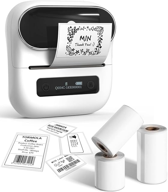 Phomemo M220 Label Maker, New Flagship 3.14 Inch Bluetooth Thermal Label Printer for Barcode, Address, Labeling, Mailing, File Folder Labels, Easy to Use, Support with Phones&PC, with 3 Roll Labels