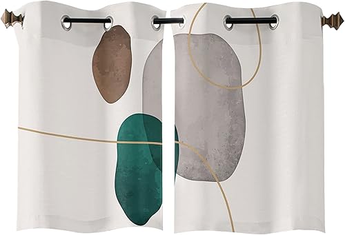 Miniatura 2 de Curtains Panels for Kitchen Abstract Modern Shapes Line Art Window Curtains Light Filtering Grommet Top Drapes for Bedroom Closet-Set of 2 Panels,