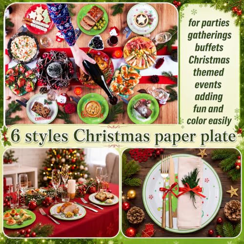 Image of Fourluoo 96 Pcs 7 Inch Lime Green Christmas Paper Plates