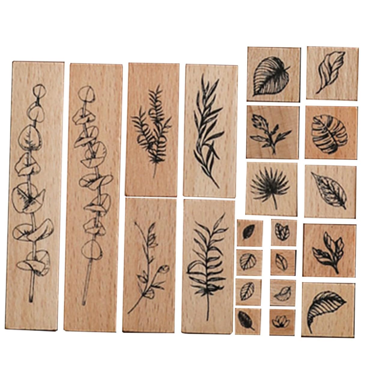 DOITOOL 4 Juegos Juego de focas de plantas mini sellos suministros de diario almohadillas para decoración sello de madera retro álbum de recortes herramienta de bricolaje