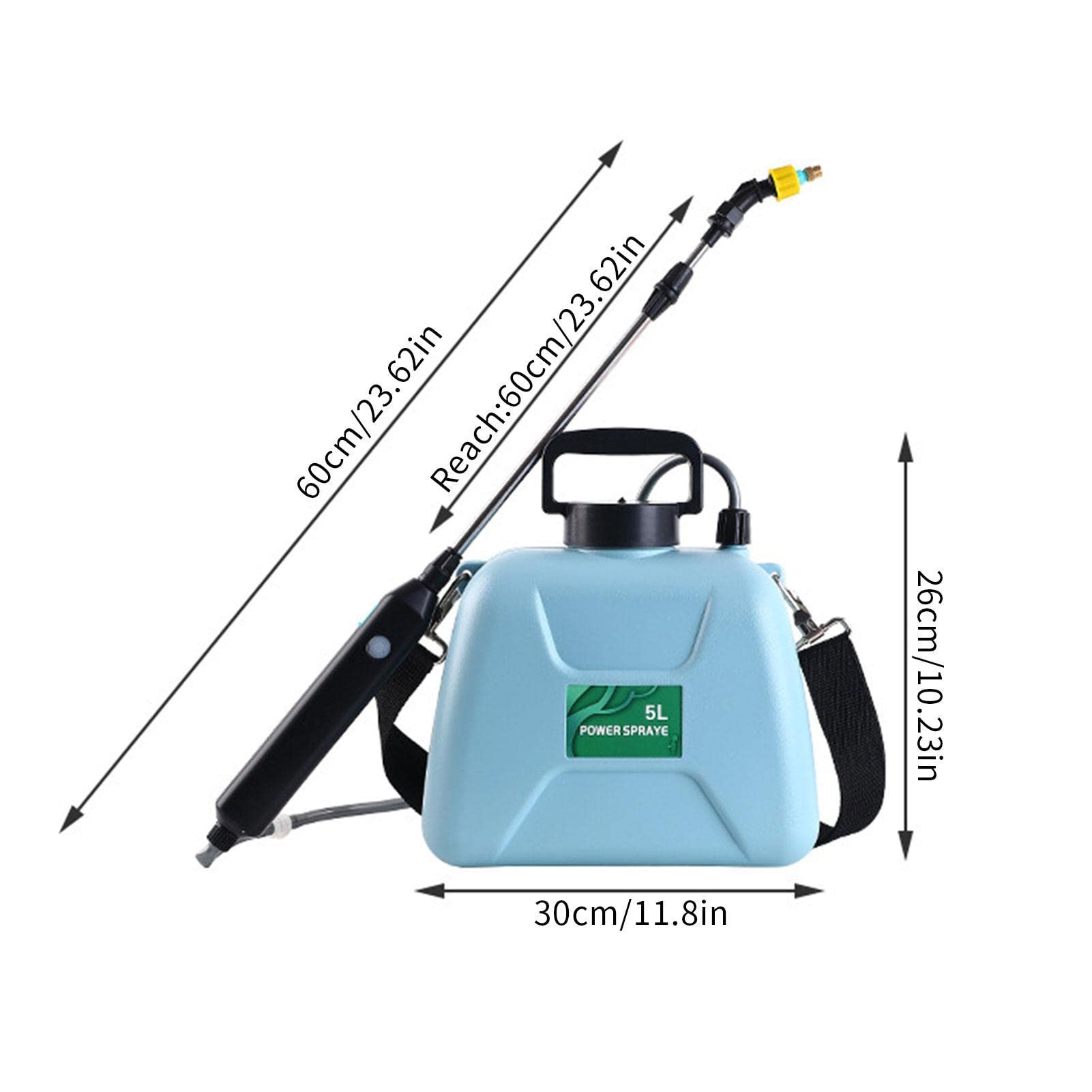 Pulvérisateur de Jardin à Pression de 5 litres, Rechargeable par USB, pulvérisateur électrique Portable, avec Perche télescopique, avec 2 Buses et bandoulière réglable