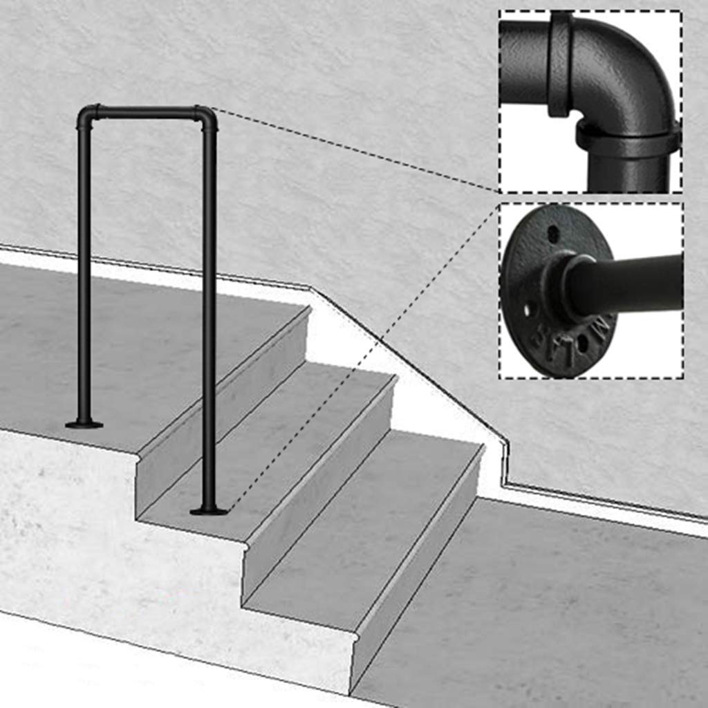 Matte Black 2-Step Staircase Handrails Wrought Iron Stair Rail Exterior Garden Safety Support Bar for Elderly