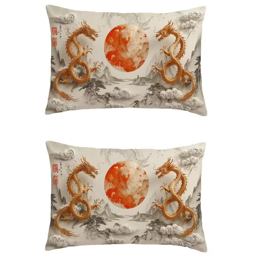 Housse de coussin lin double sided impression dragon haut de gamme