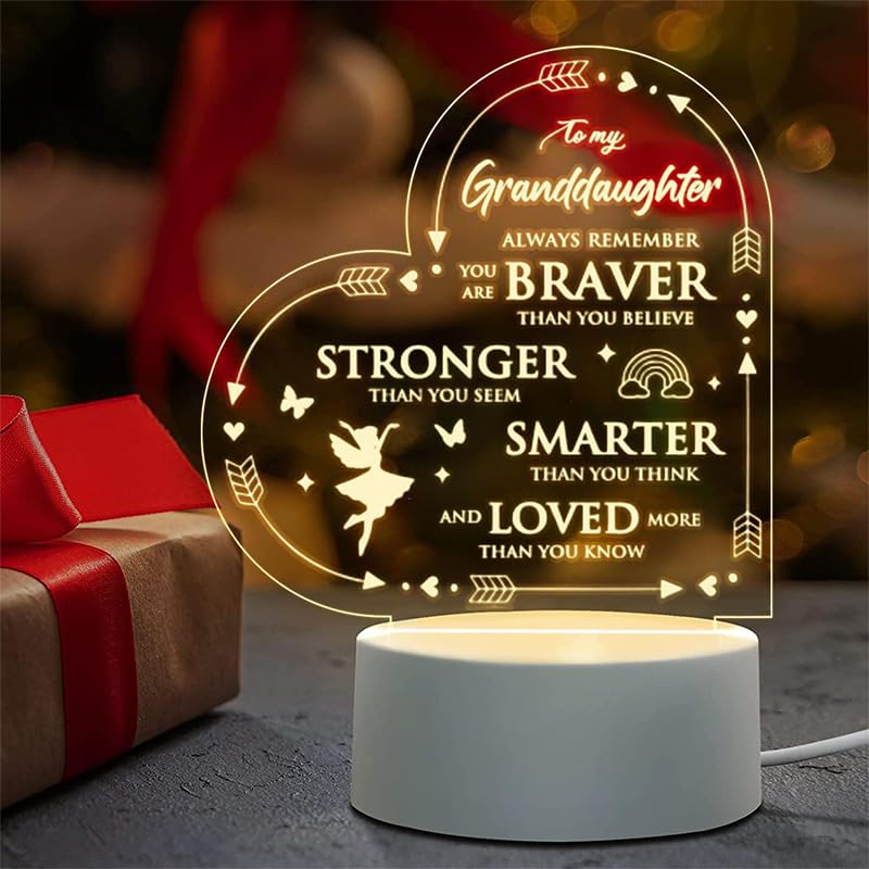 QYMCAT Granddaughter 3D Illusion Lamp with Wooden Base USB Powered Acrylic Night Light, to My Granddaughter Gift from Grandma & Grandpa, Girls Kids Lamp Present, Birthday Gifts Graduation Keepsake