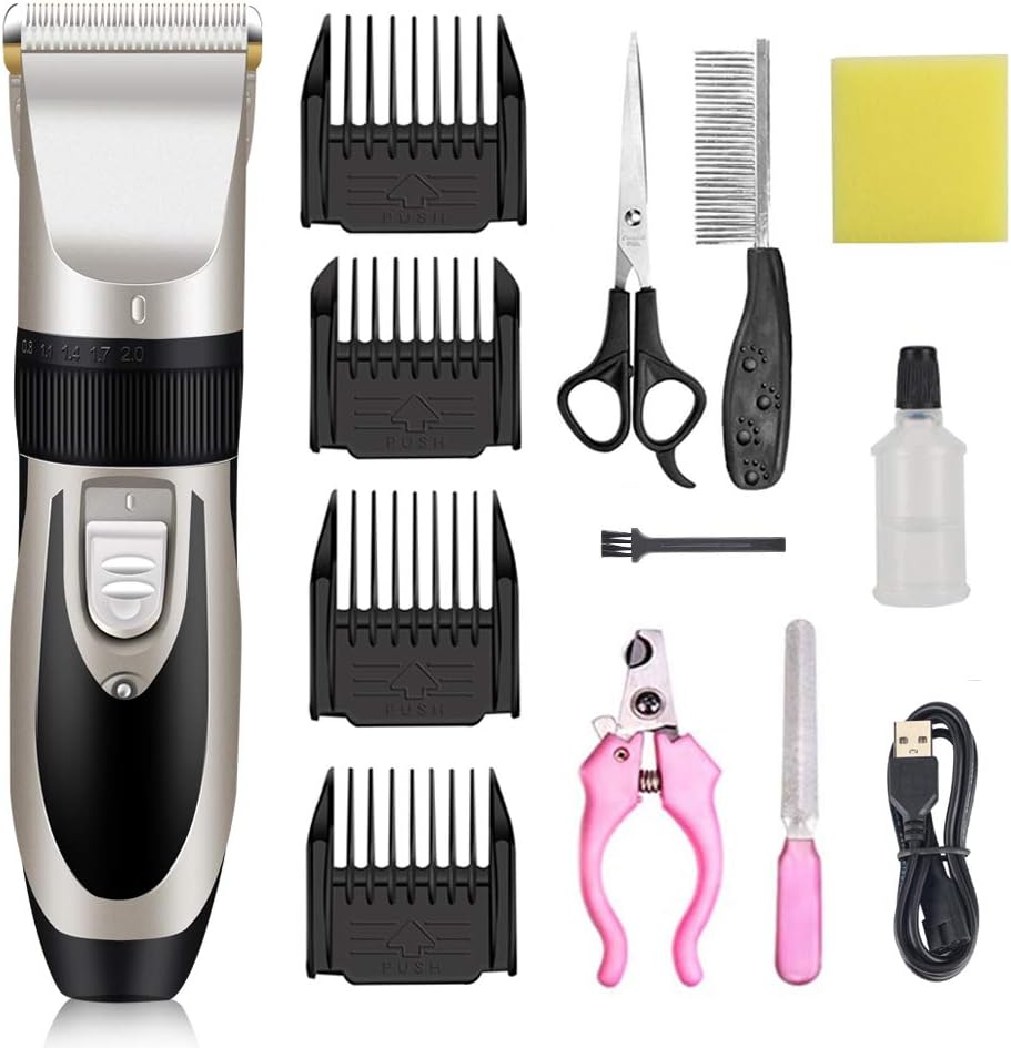 UCATQ IVN Dog Clippers for Grooming Rechargeable Pet Clippers Low Noise Cat Clippers Electric with Comb Guides Scissors Nail Kits for…