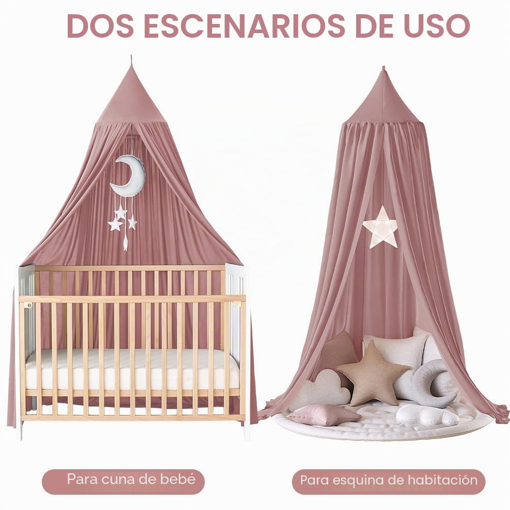 Aolso Dosel de Cama Infantil para Niñas Niños, 245 CM Habitación de Bebé con Tienda, Toldo para Cama de Redondo, Cuna con Cortina Colgante, Mosquitera, Algodón(Rojo Ladrillo)