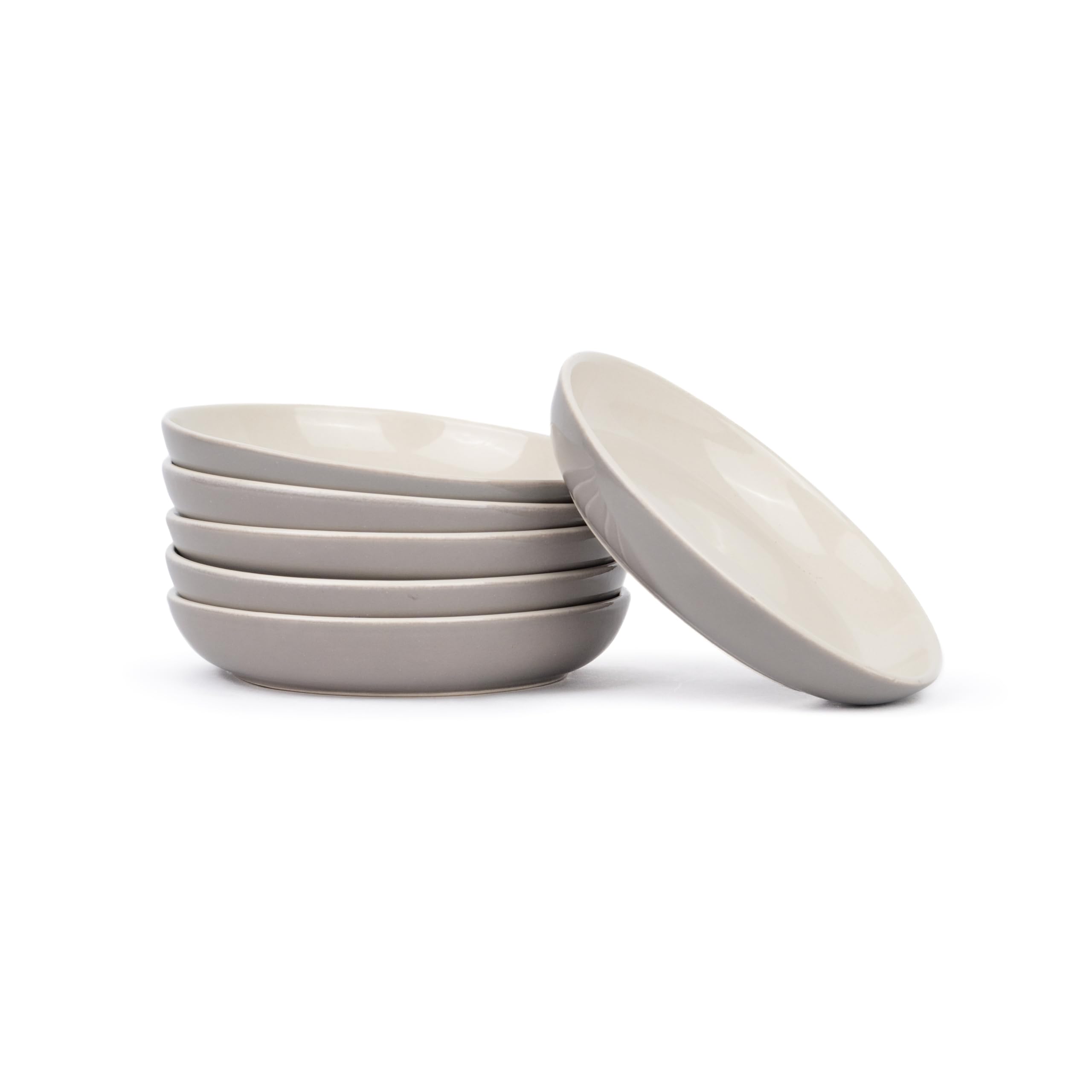 Shay Snack Plates Set of 6, Grey Slow Series | Glossy Finish | Snacks Plates Set of 6 | Dessert Plates | Snack Plate (Deep Snack Plates - Grey, 6pc)