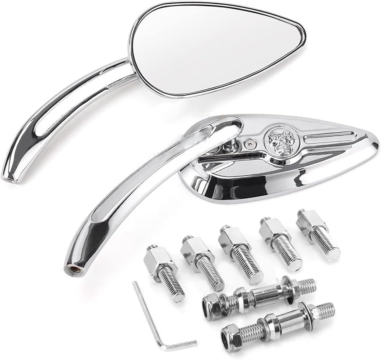 Chrome Skull Teardrop Aluminum Rearview Side Mirrors fits for Harley Dyna Electra Glide Motorcycle (1 Set including 2 PCS, Left & Right)
