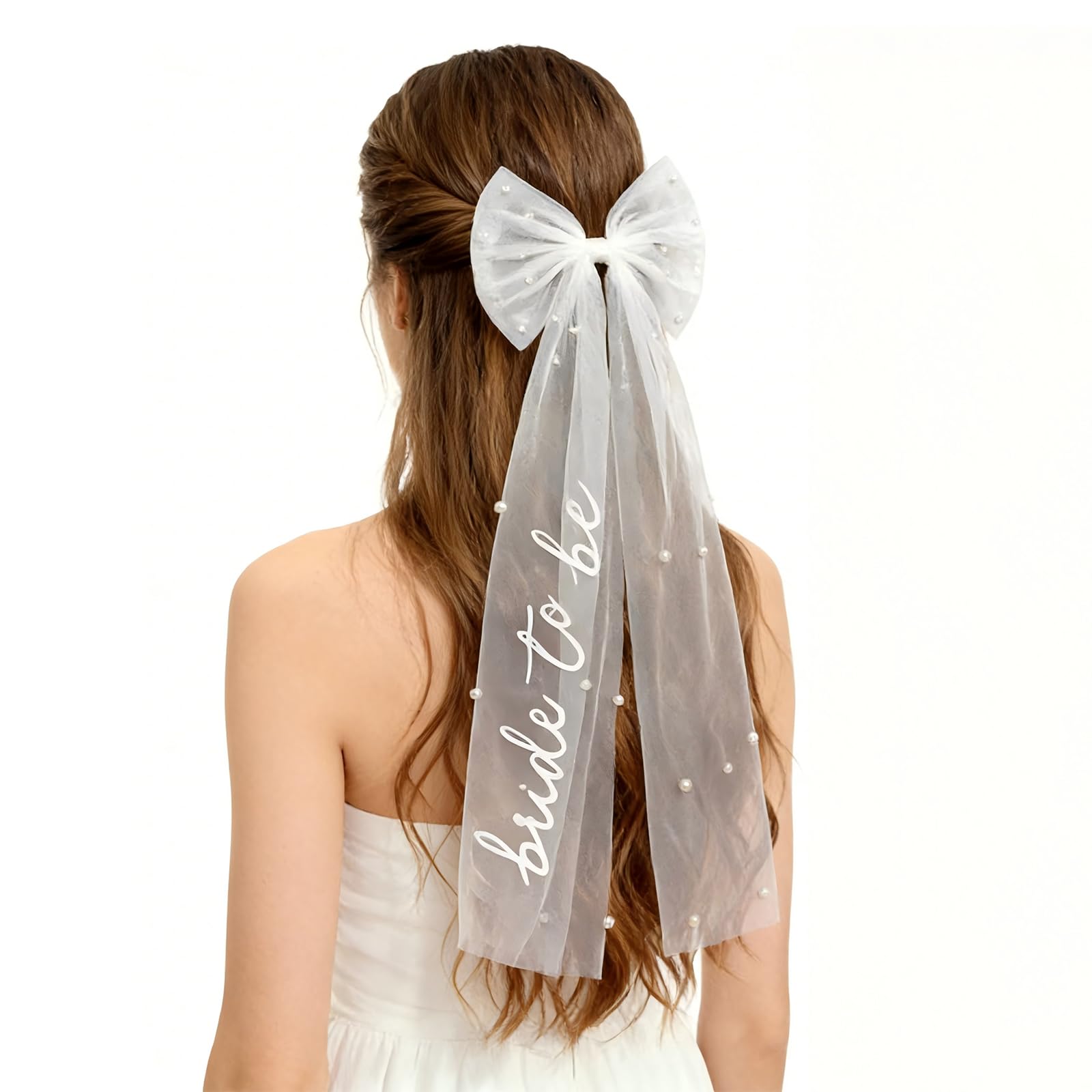 Retwot Women's White Bride To Be Pearl Wedding Veil With Clip - Adjustable Bridal Headpiece For Hen Party, Bachelorette - 45Cm Lace Veil For