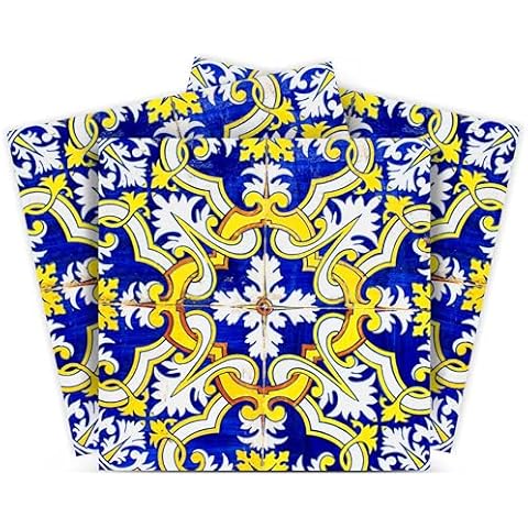 Tile Stickers by Mi Alma 24 pcs Talavera Wall Stencils Wall Stickers Peel and Stick Easy Application – Ideal for Bathroom, Kitchen Wall Tile Decals (4x4 Inch, Yellow Blue H12) Cover