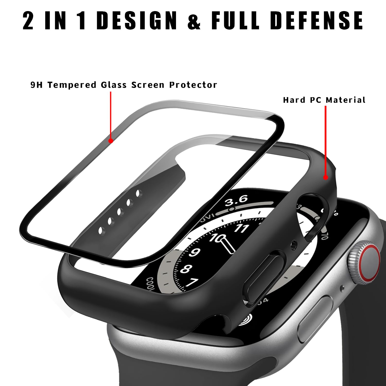 Paquete de 6 fundas para Apple Watch de 1.654 pulgadas iWatch Series 3 2, vidrio templado y carcasa dura 2 en 1, diseño ultrafino, protección completa, antidesgaste de bordes, antiarañazos de