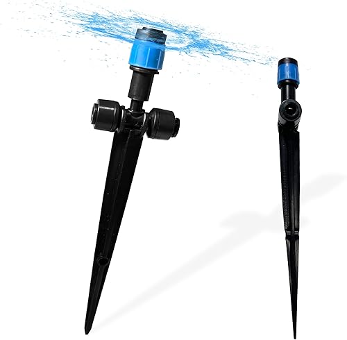 20 emisores de riego por goteo a presión para tubos de riego de 14 de pulgada, conexión bidireccional, emisores de goteo de vórtice ajustables con