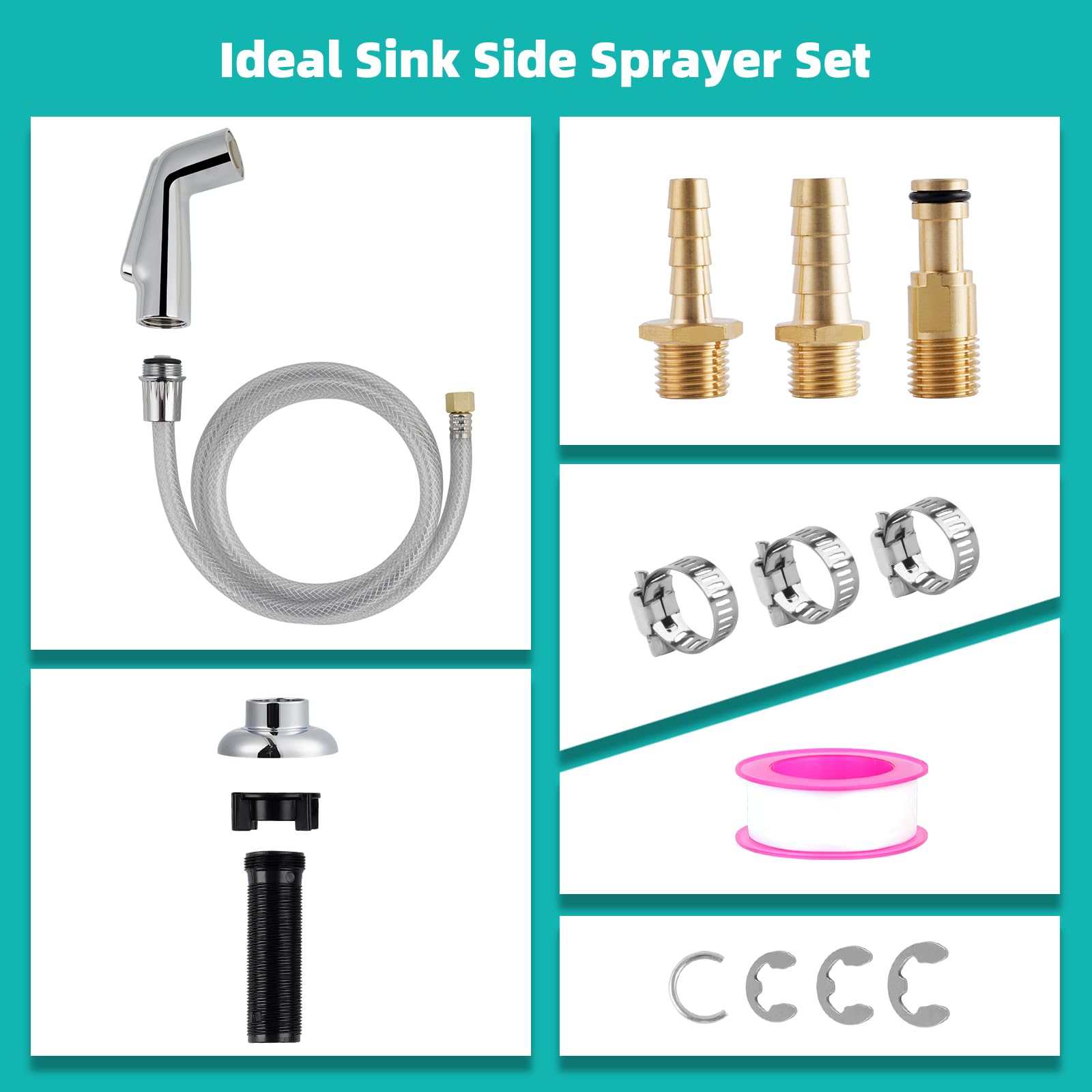 Hygie Rinse Universal Kitchen Sink Faucet Sprayer Attachment – Chrome, With Transparent Hose & Holder, 3 Adapters Included