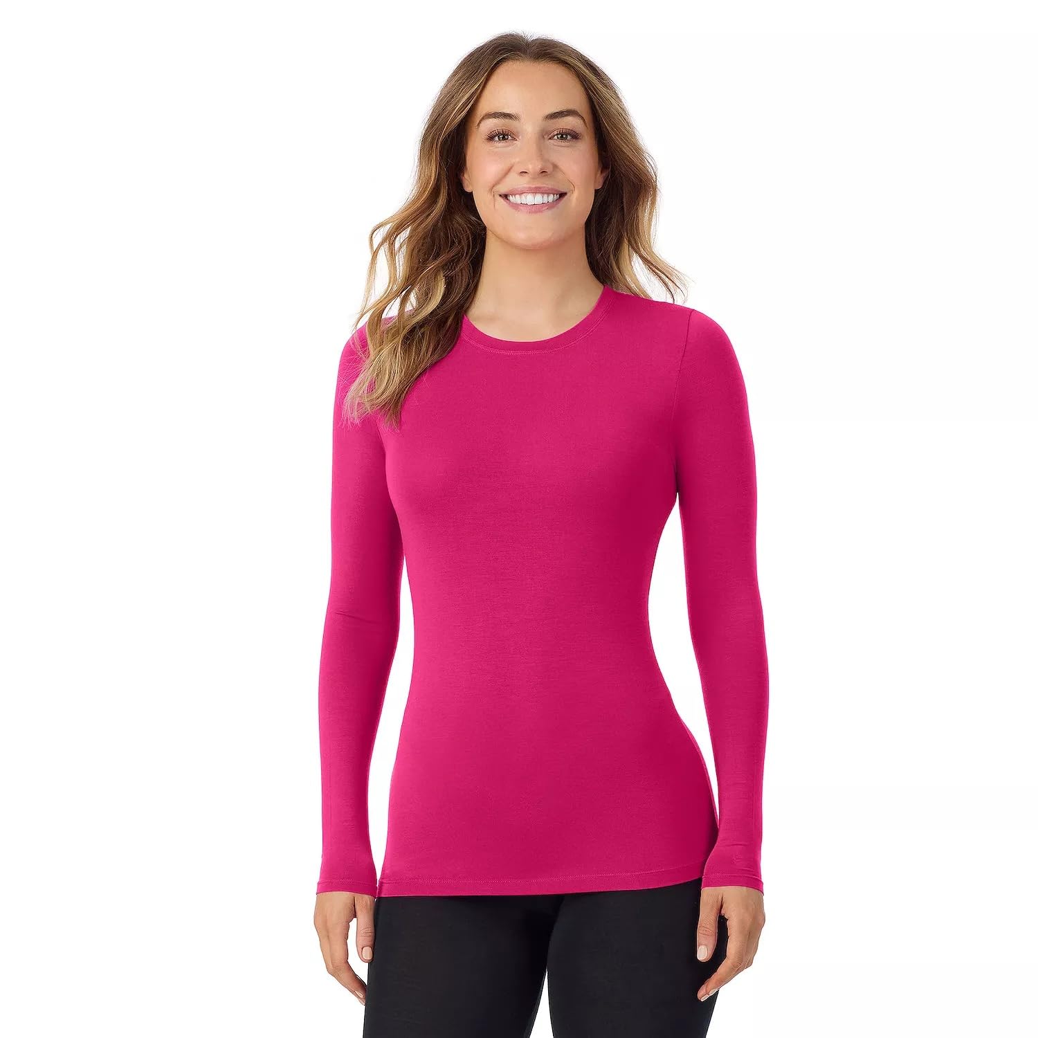 Cuddl Duds Women's Softwear with Stretch Long Sleeve Crew Neck Top -Layering Top with Smooth Fabrication, Body-Hugging Fit