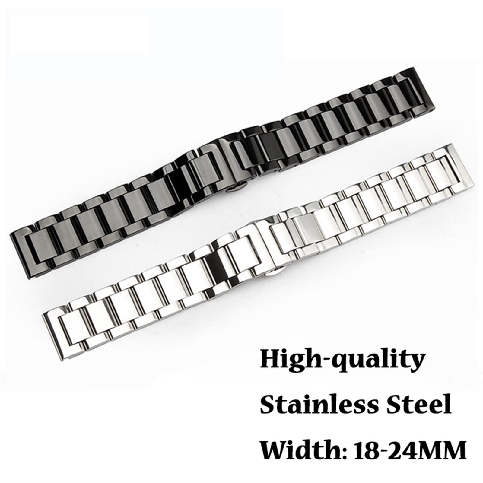 Pasek do zegarka ze stali nierdzewnej 18mm 20mm 22mm 24mm pasek do zegarka metalowy pasek do zegarka dla kobiet paski do wymiany zegarków męskich (polerowany zwart 24mm)