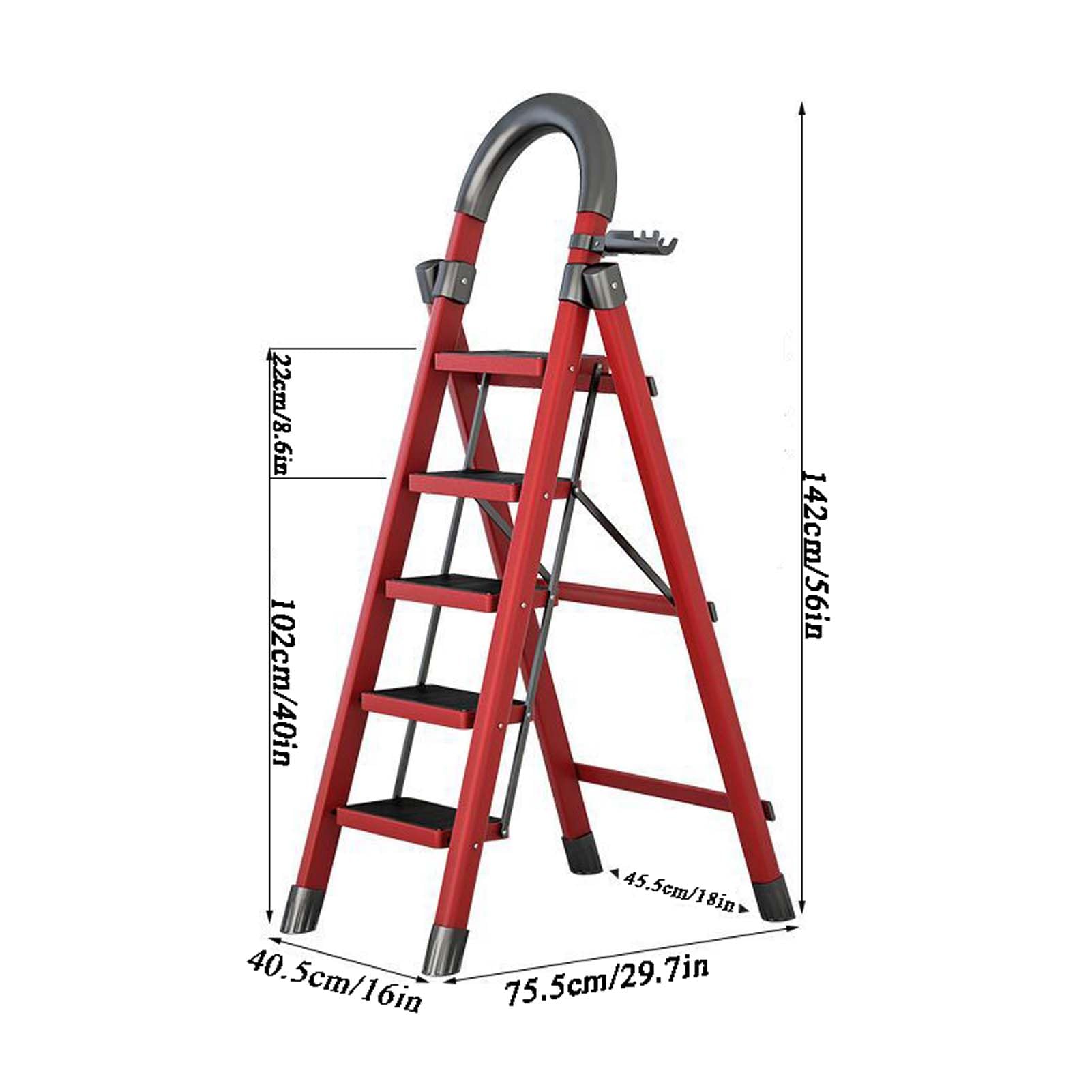 YSUEFIJO Escalera Plegable de 4/5/6 Peldaños con Barandilla, Escalera Multifuncional de Aluminio, Escalera Plegable con Superfice Antideslizante, Soporta hasta 150 kg, para Hogar, Cocina, Oficina