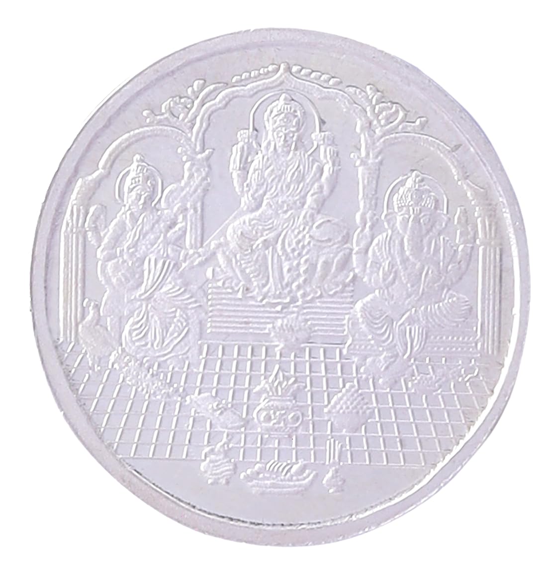 Om Chirag Creation Ganesh Laxmi Silver Coin Round with Designer Packing - 99% Pure BIS Hallmarked - 5 gms