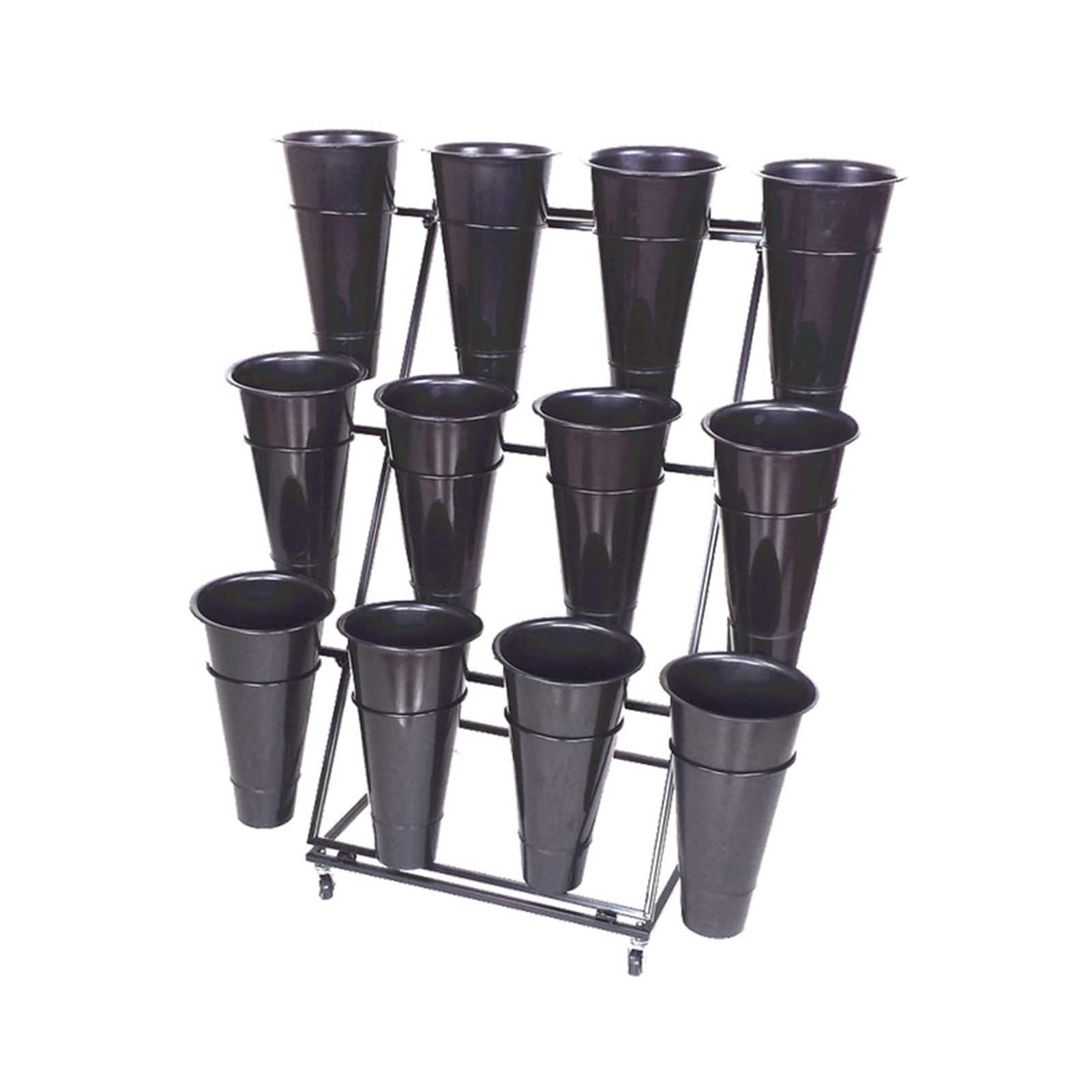XBTGS Flower display stand - indoor plant stand, heavy-duty mobile metal plant stand with wheels and bucket, home flower pot stand, wrought iron flower cart with whee,Black-12 Bucket