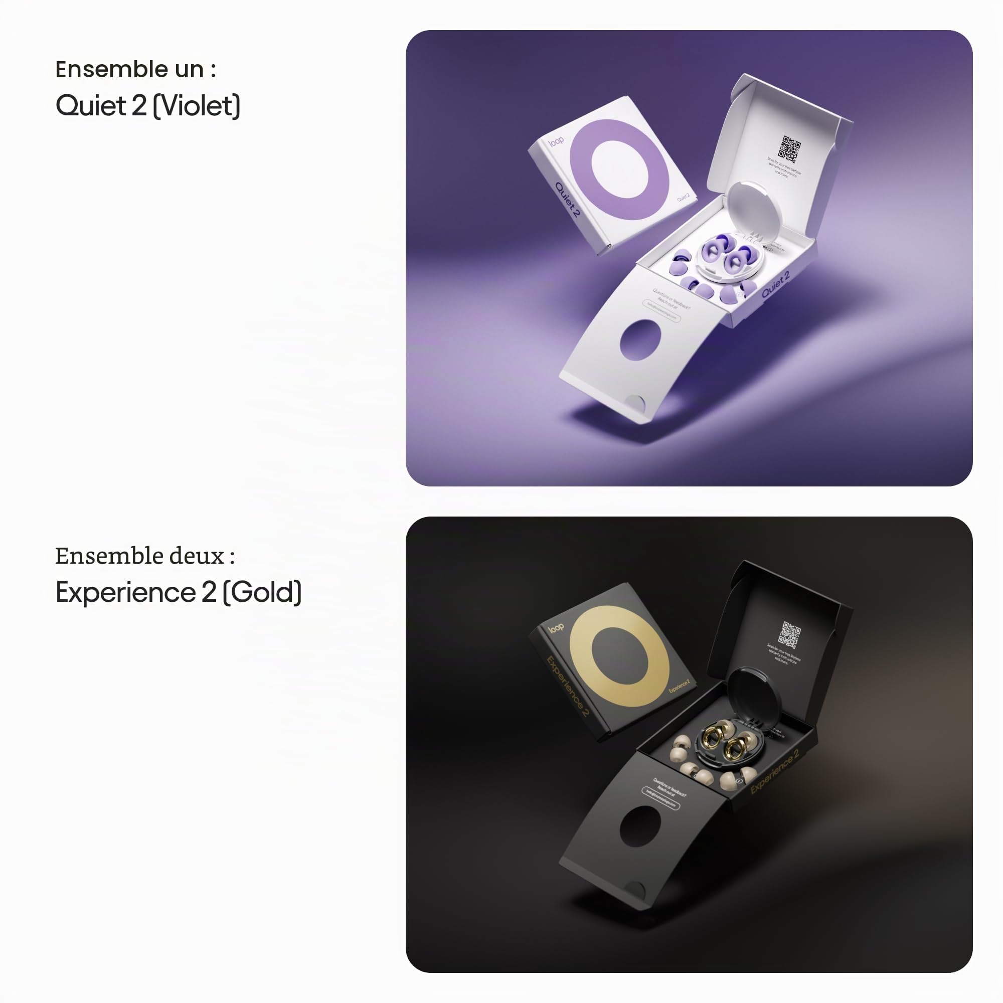 Loop Earplugs, coffret Jour & Nuit (lot de deux) – Quiet 2 + Experience 2 | Bouchons d’oreille réutilisables pour le sommeil, la sensibilité au bruit, les concerts et plus encore