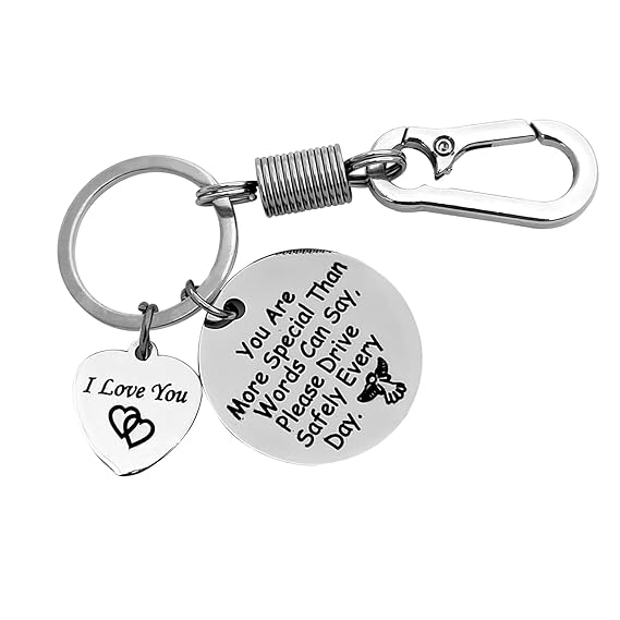 SUHAAVANA Customize Personalized Laser engraved Drive Safe Keychain Gifts for Husband Dad Boyfriend Valentines Day Father's day Birthday
