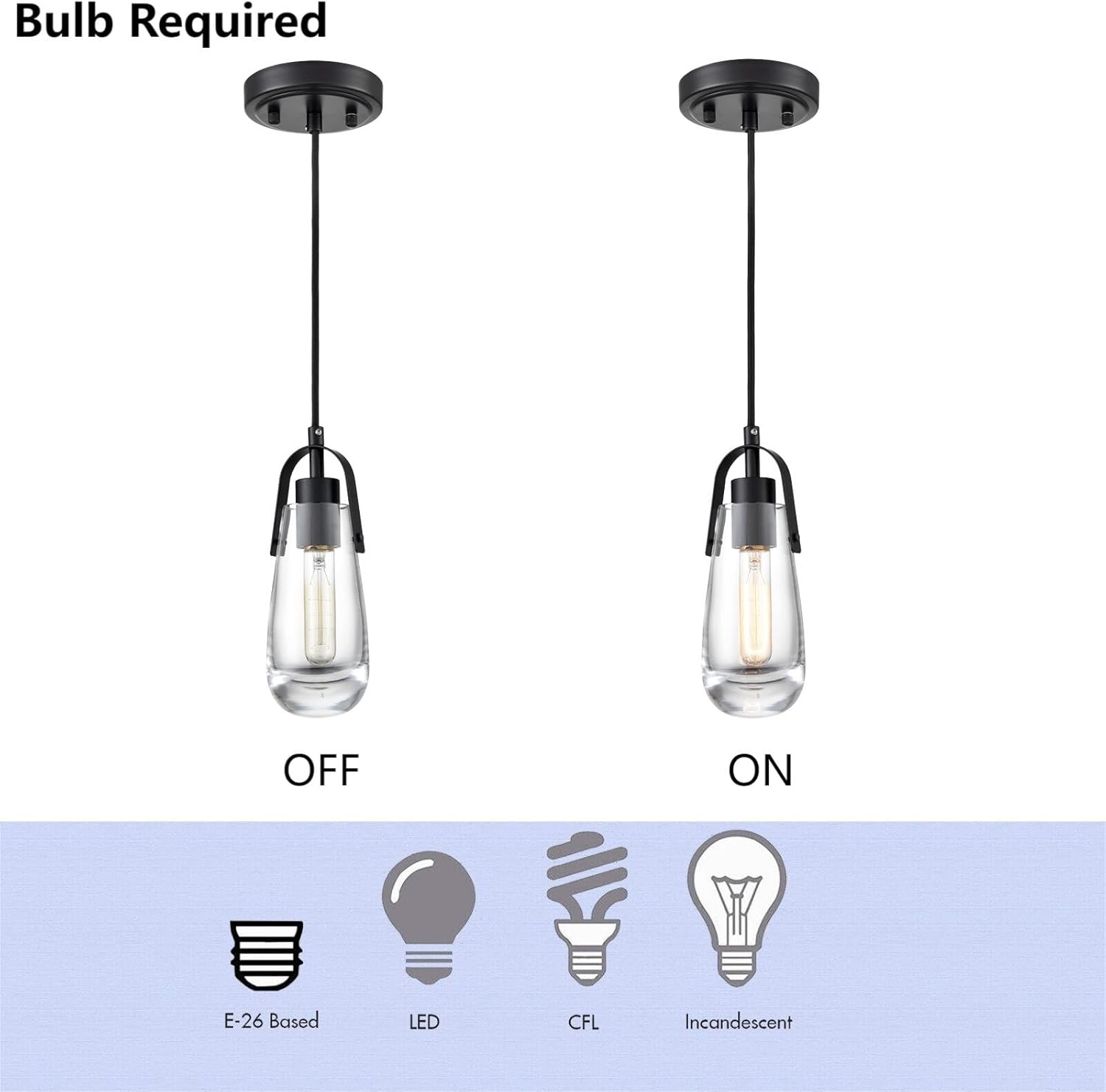 Industrial Home Pendant Light Fixtures Black Hanging Light with Clear Glass for Kitchen Island