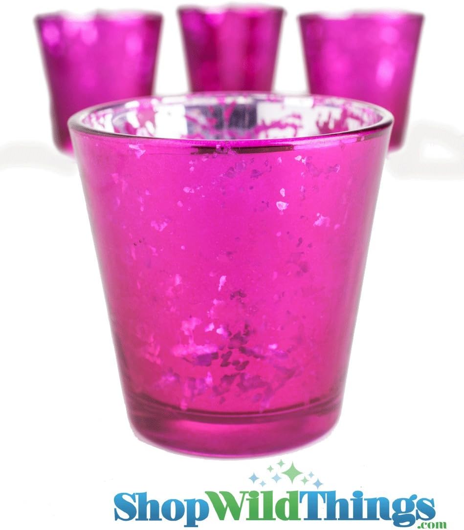 Mercury Glass Candle Holders "Lydia" Fuchsia Set of 12