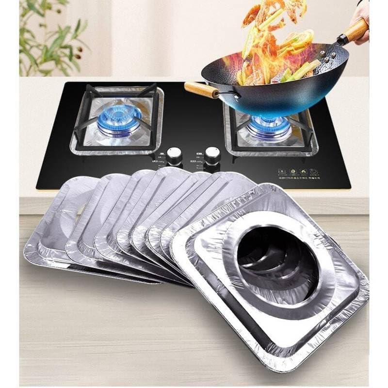 AASTIK 10 pcs Aluminum Gas Stove Covers Thicker Foil Burner Liners - Disposable Gas Range Protectors Disposable Aluminum Foil Square Stove Burner Covers (pack of 10 pcs)