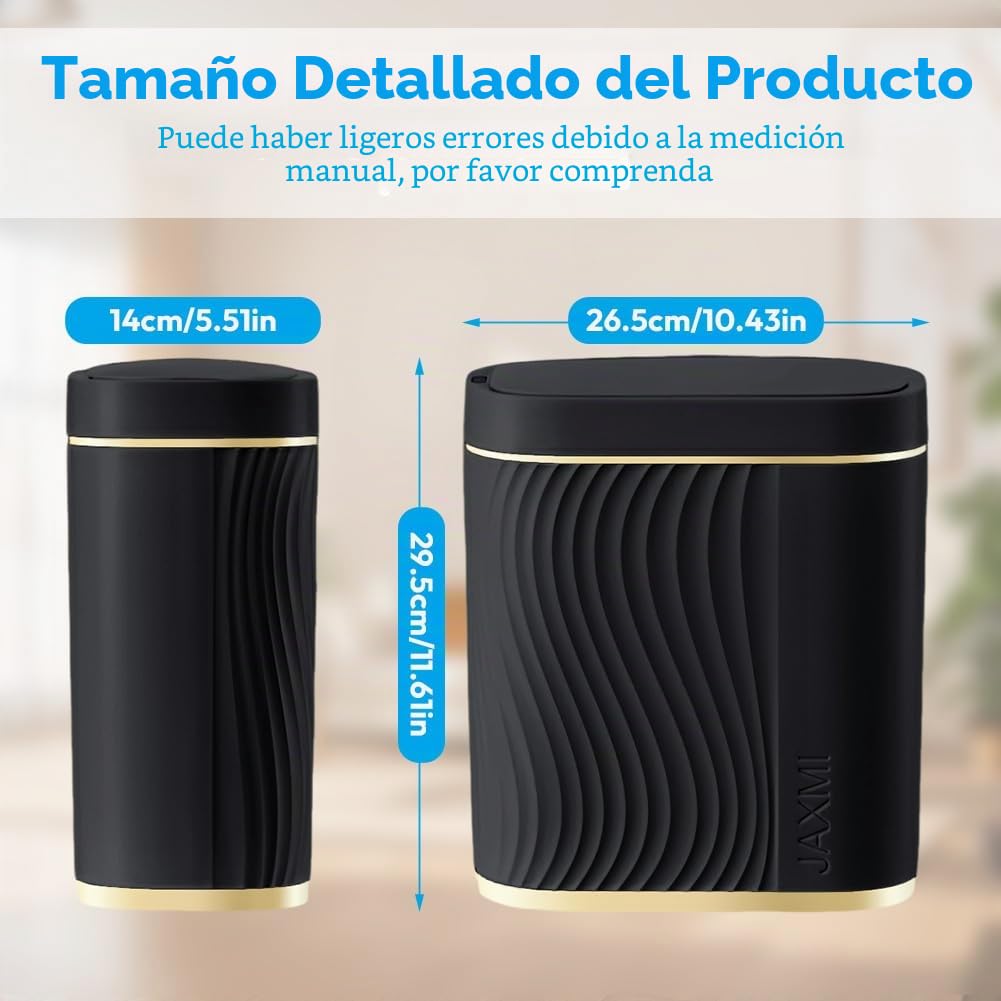 Cubo de basura con sensor de 8L para baño, cubo de basura automático con tapa, cubo de basura estrecho – adecuado para baño, cocina, salón, dormitorio (negro)