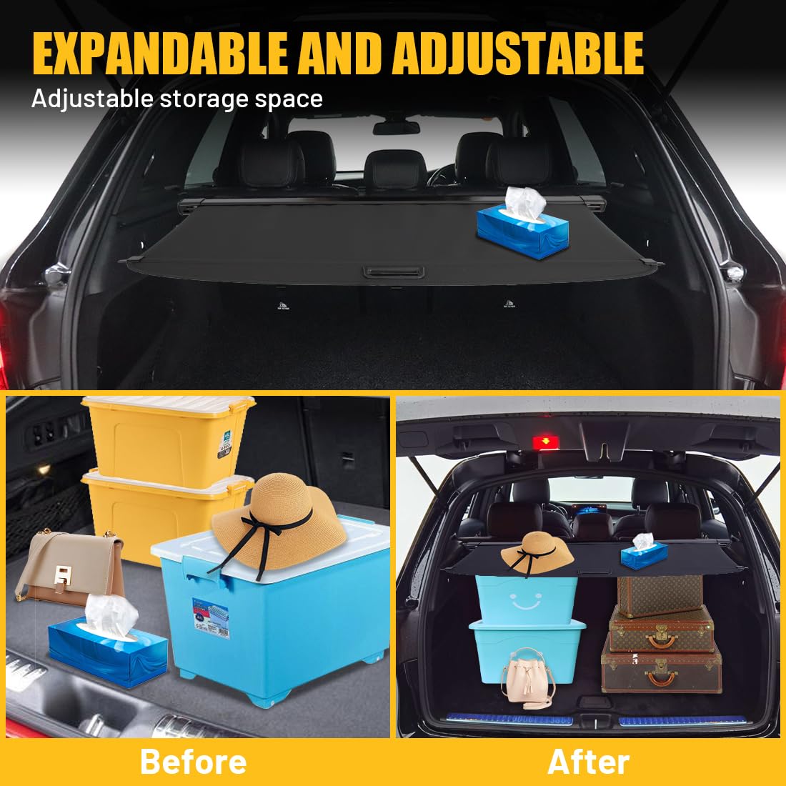 OREALTOOL Protezione Coperchio Portabagagli Copertura Bagagliaio Auto Baule Posteriore Pacco Ripiano Portaoggetti Cargo Cover Nero per compatibile con GLC 2016 2017 2018