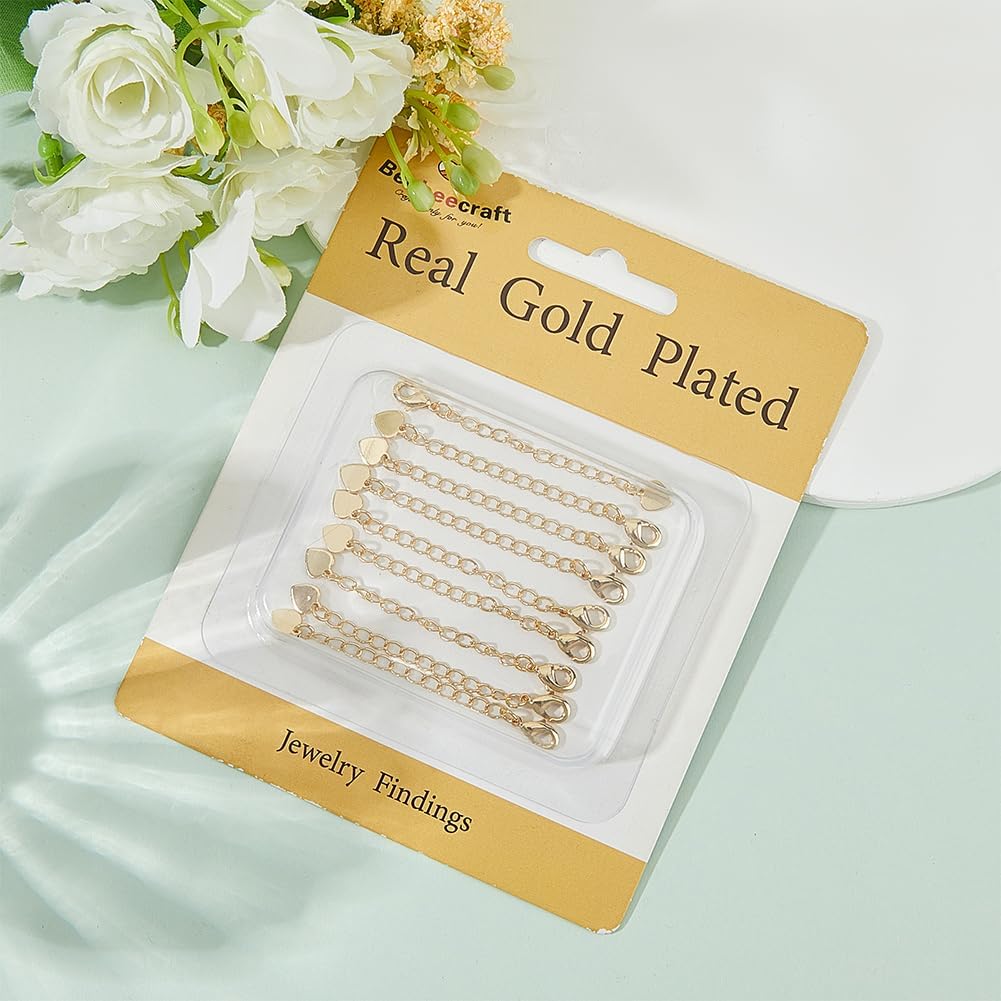 Beebeecraft 1 Box 20Pcs Chain Extender 18K Gold Plated Brass 57mm Golden Chain Extension Necklace with Heart Charms for Jewelry Making - Image 6