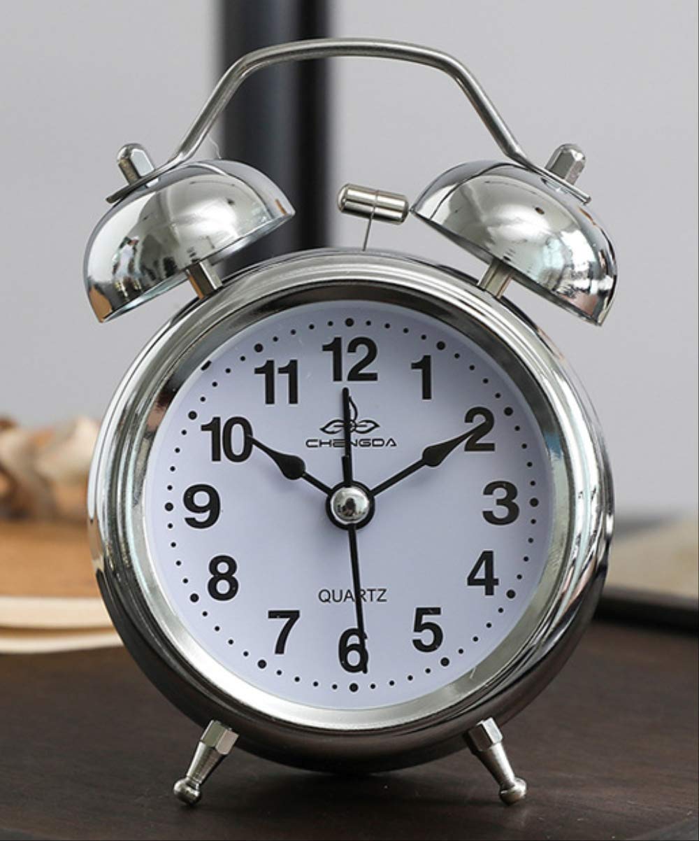 Wanmar CLock 3 inch retro electro-silver bell metal alarm clock multi-purpose alarm clock student bedside fashion personality clock a Alarm clock (Color : A)