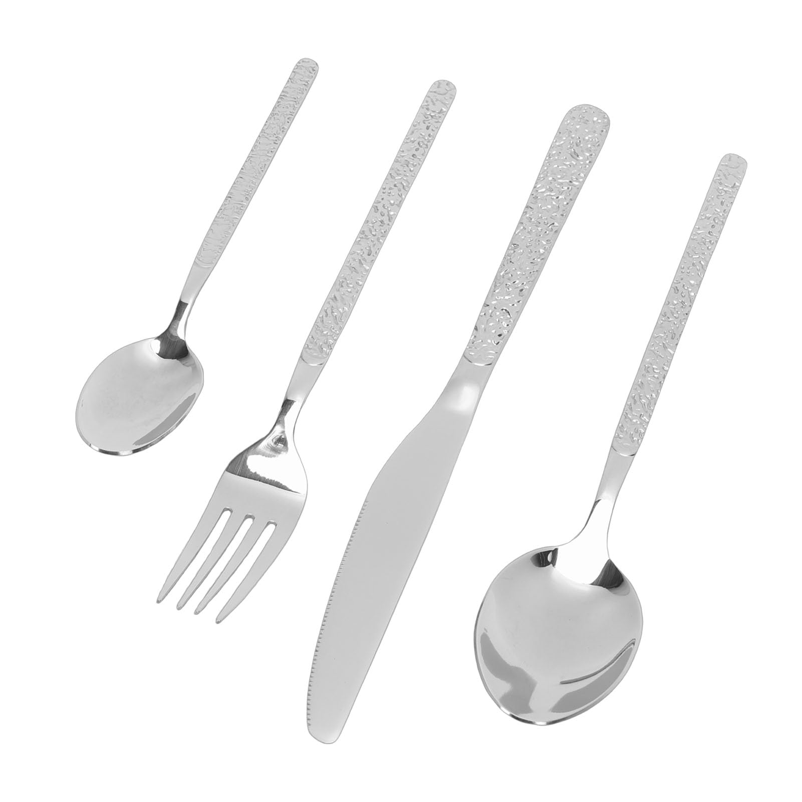 Fdit Juego de Cubiertos para 6 Personas, Juego de Cubiertos de Acero Inoxidable de 24 Piezas con Acabado Plateado, de con Patrón Martillado para Mesa de Comedor, (SILVER)