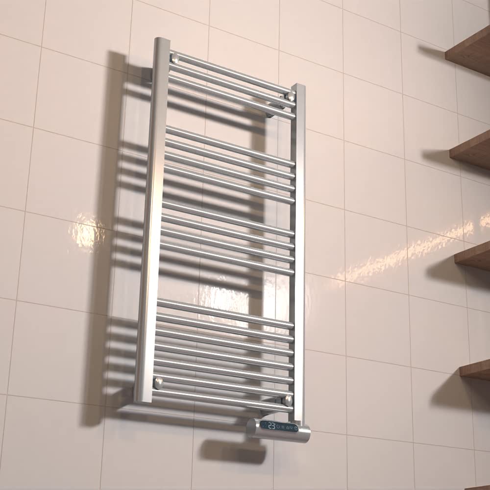 Cecotec Elektrischer Badheizkörper ReadyWarm 9200 Smart Towel Steel. 750 W, LED-Display, Touch Control, Timer, 3 Betriebsmodi, ideal für Badezimmer, 2 Sicherheitssysteme, IP24, Schwarz