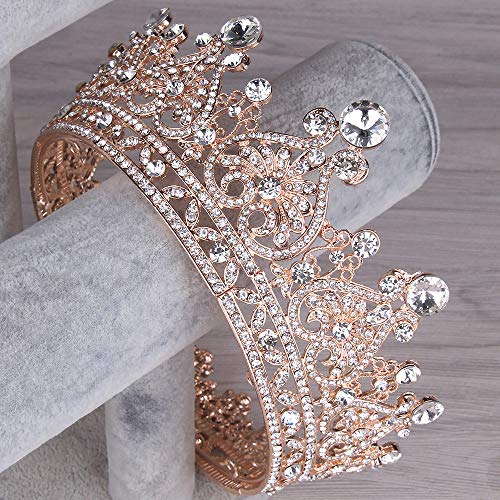 Preisvergleich Produktbild WSXEDC Haarschmuck Für Damen Krone, Märchenprinzessin Königin Krone Roségold Runde Blume Strass Stirnbänder Für Mädchen Haarschmuck Braut Hochzeit Geburtstagsfeier Prom Halloween