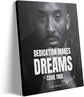 Kobe Bryant Canvas Wall Art Decor - 16X20 inch "Dedication Makes Dreams Come True" Black and White Poster Print with Kobe's Inspirational Message, Iconic Basketball Legend Artwork for Home