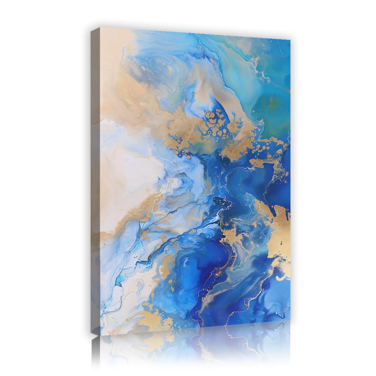 TOANGWALL Ocean Blue Marble Canvas Wall Art Abstract Gold Foil Textured Poster Modern Fluid Framed Painting Large Mural Pictures For Living Room Bathroom Decor 70x100cm