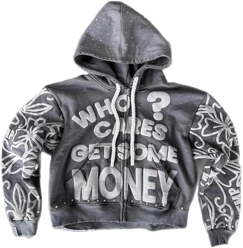 Obenie Men's Letter Graphic Zip Up Hoodie Sweatshirt Y2K Hooded Casual Jacket Streetwear unisex