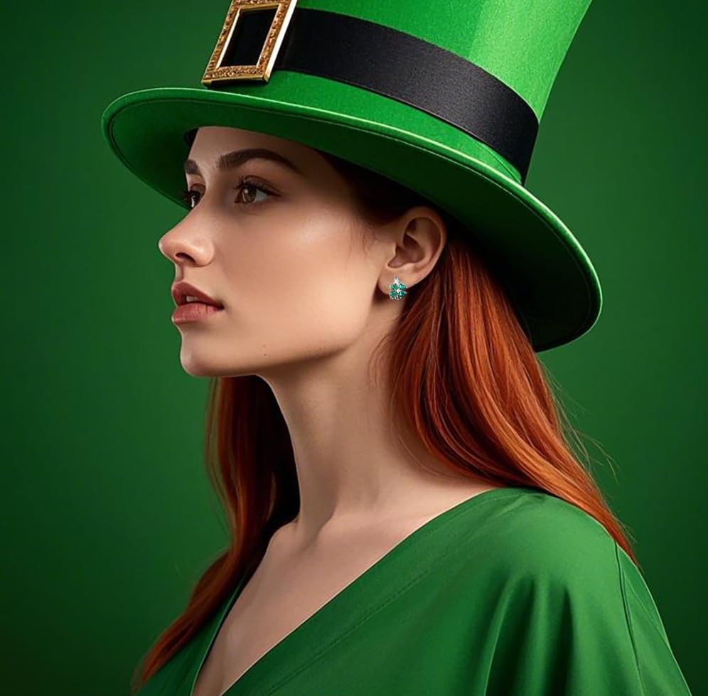 Reffeer Solid 925 Sterling Silver CZ Leaf Hoop Earrings Clover for Women Teen Girls Shamrock Earrings Hoops Clover Leaves - Image 2