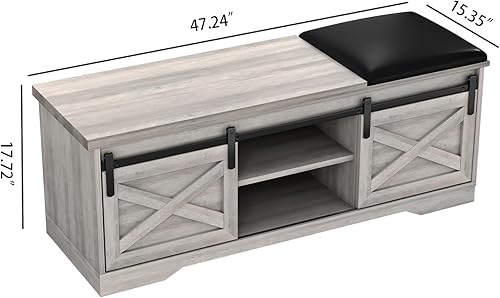 Miniatura 2 de Lifeand Caja de arena moderna de 47 pulgadas con recorte de entrada para puerta de granero, banco de zapatos, nogal gris