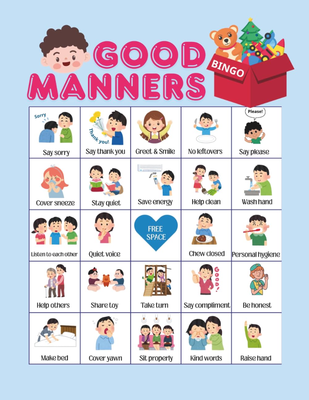 Good Manners Bingo: Social Skills Classroom Activities, SEL, Classroom Behavior Activity, Teaching Manners Game for Kids