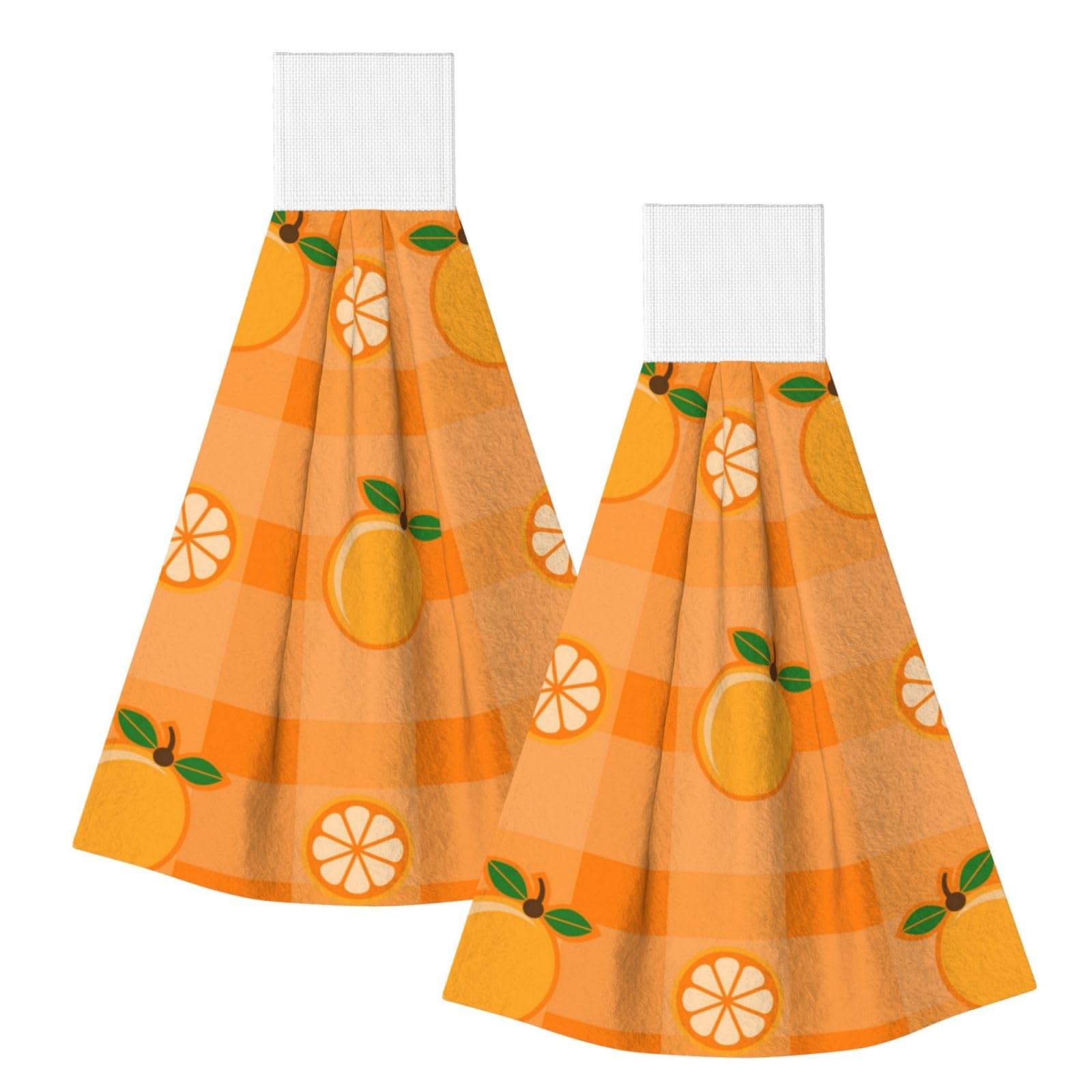 DOPKLNA Orange And Orange Leaves, 2 Pcs Hanging Coral Fiber Hand Towels for Bathroom, Absorbent Kitchen Towels